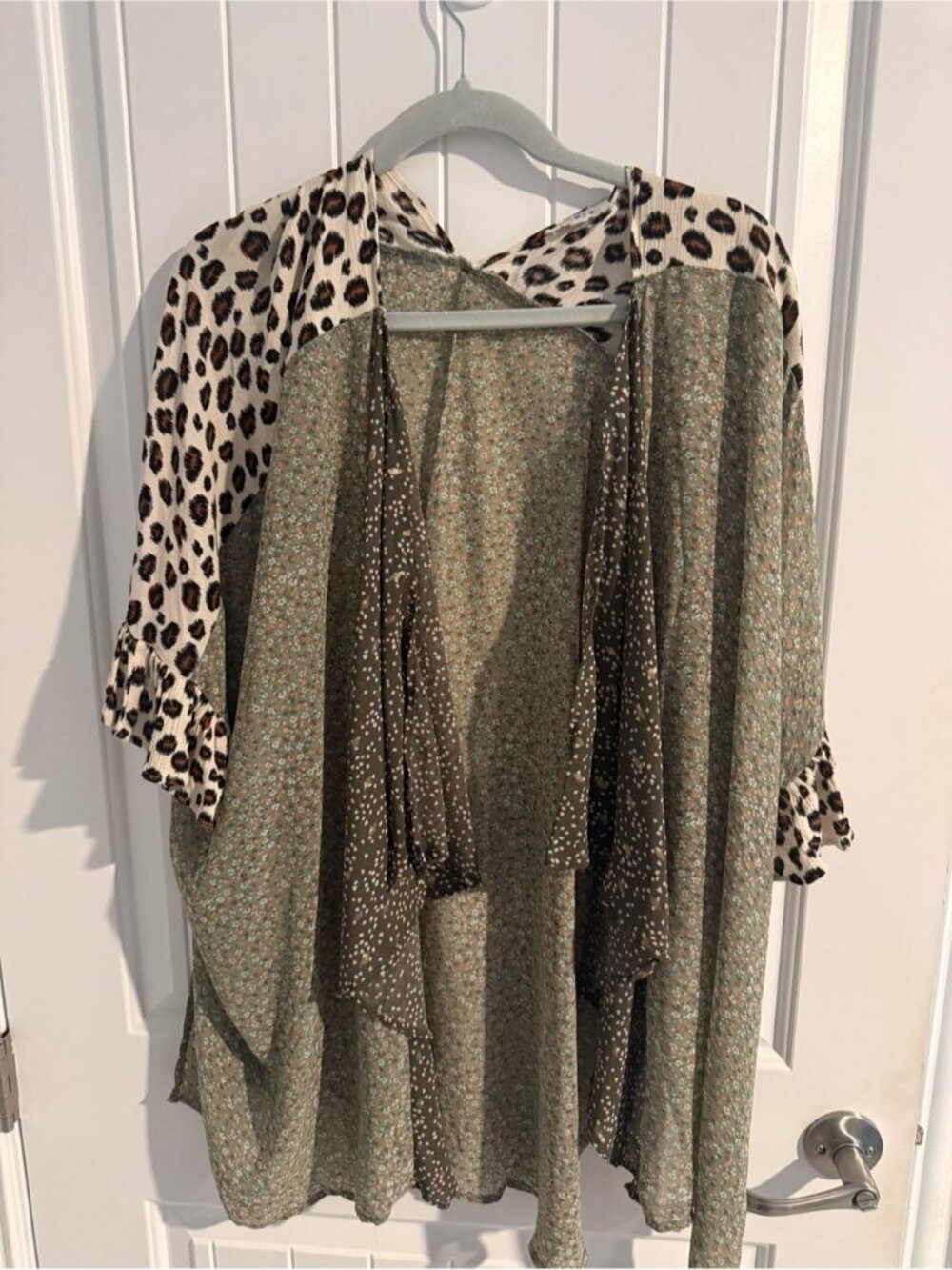 Umgee Plus OS Mixed Print Kimono Cardigan Floral Leopard Open Front Boho